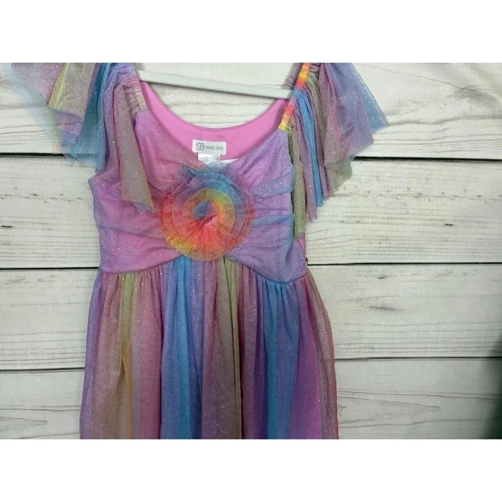 Bonnie Jean Girls Rainbow Glitter Tulle Party Dress Size 14 Ombre Flutter Sleeve